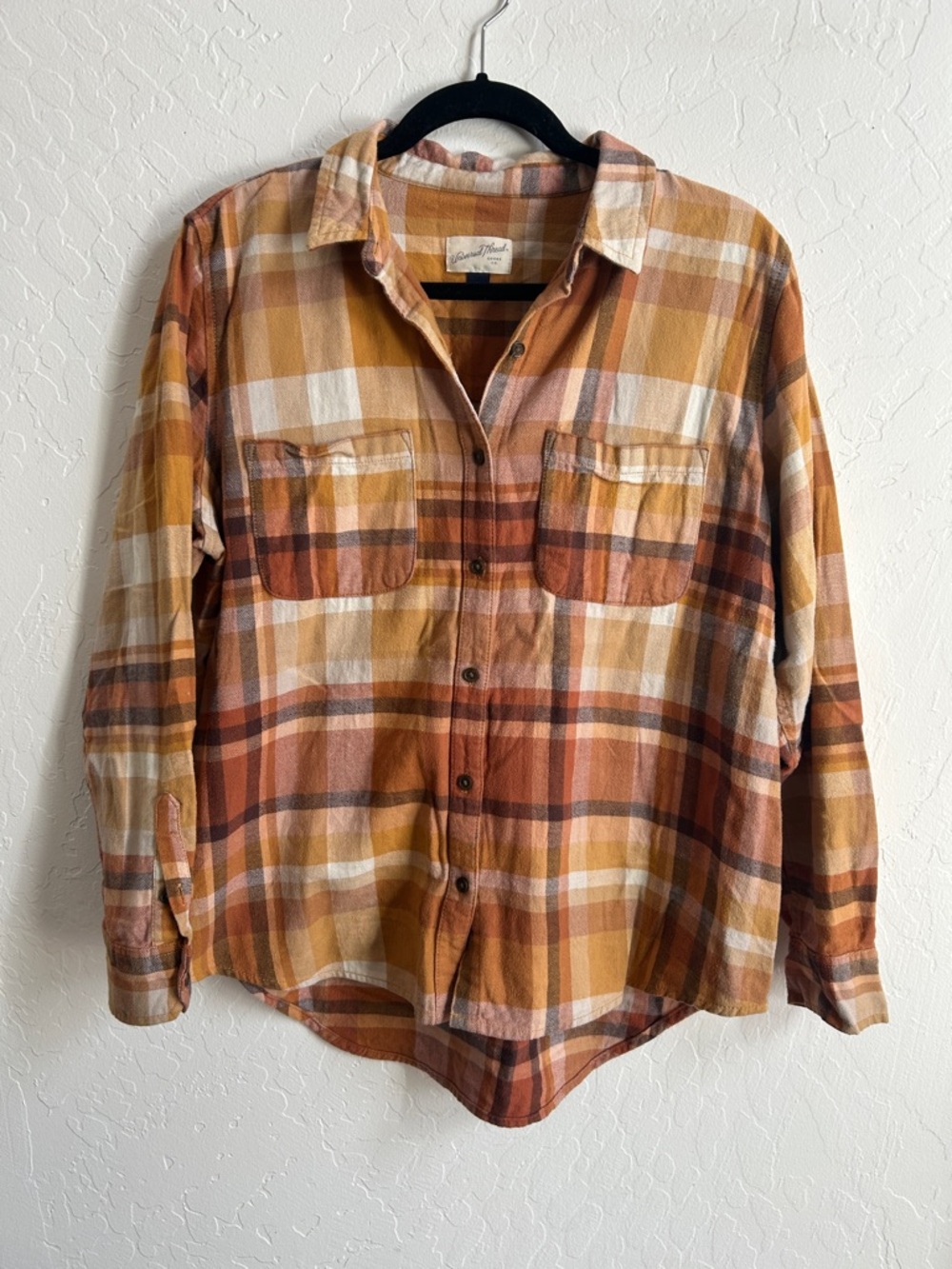 Plaid orange, brown, and yellow Button Down flannel Shirt